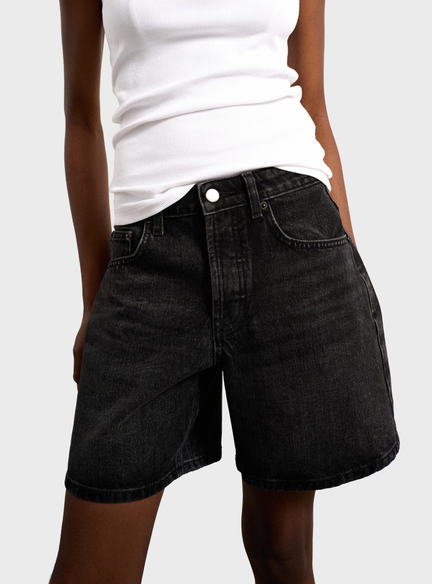 Topshop Vigga High Rise Shorts - Black Denim