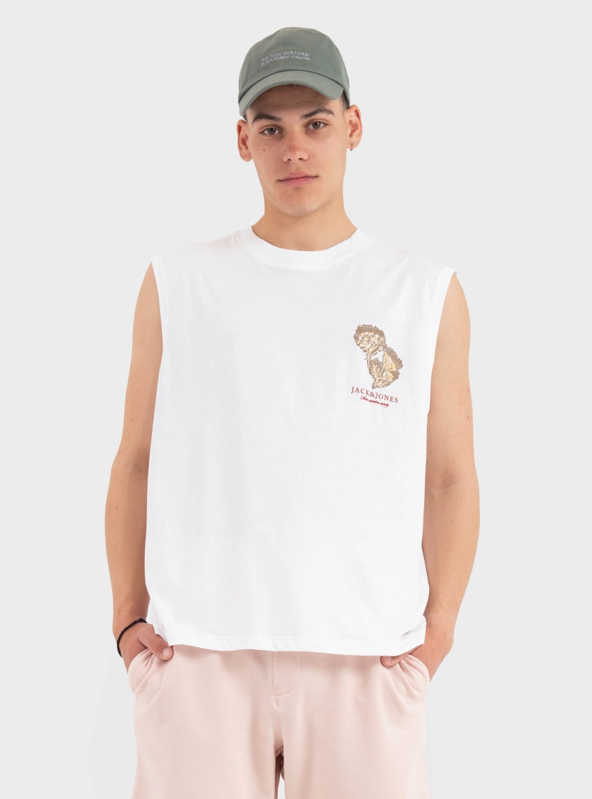 Jack & Jones Montauk Graphic Sleeveless Tee - White
