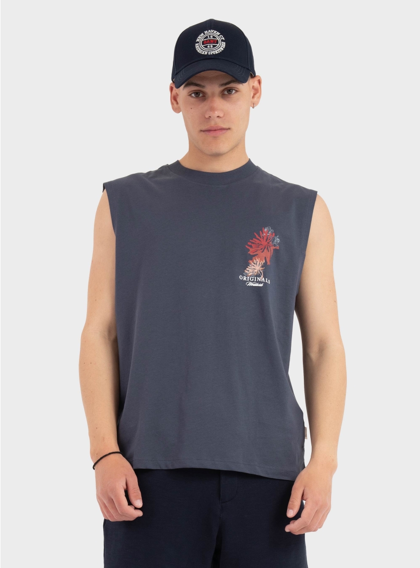 Jack & Jones Montauk Graphic Sleeveless Tee - Dark Grey