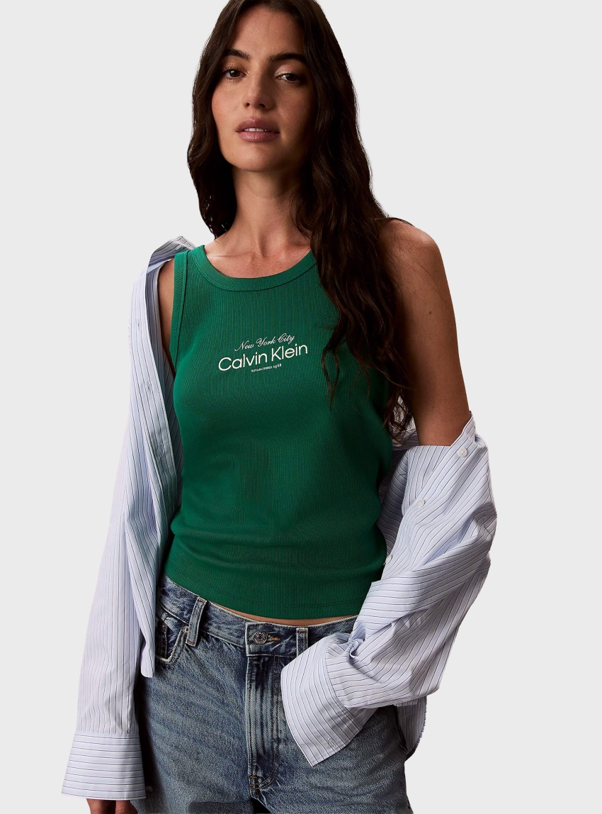Calvin Klein Slim Ribbed Cotton Tank Top - Green