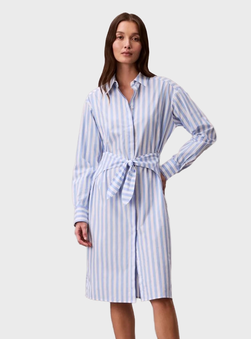 Calvin Klein Yarndye Cotton Poplin Shirtdress - Light Blue