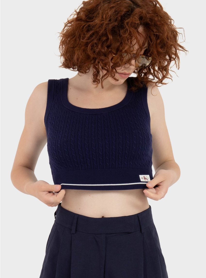 Calvin Klein Woven Labal Cable Bralette - Blue