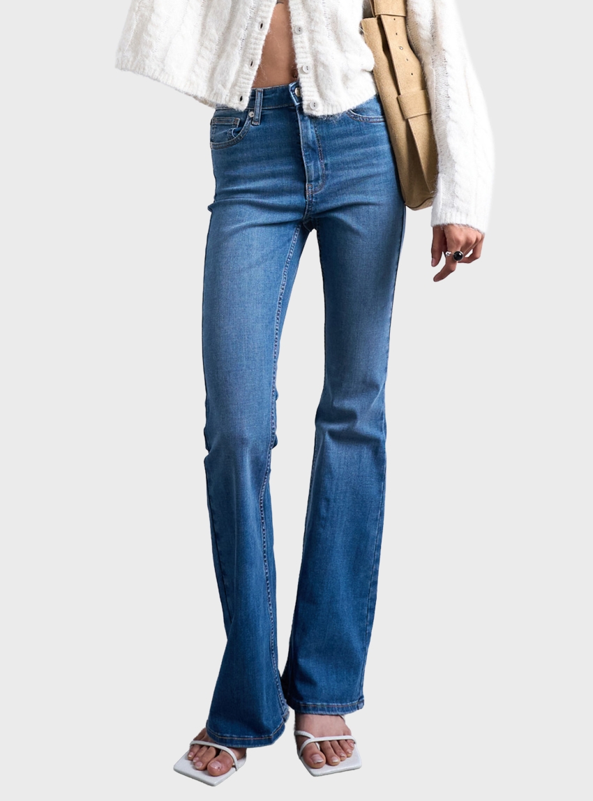 Topshop Jamie High Rise Flare Jeans - Medium Aged Denim