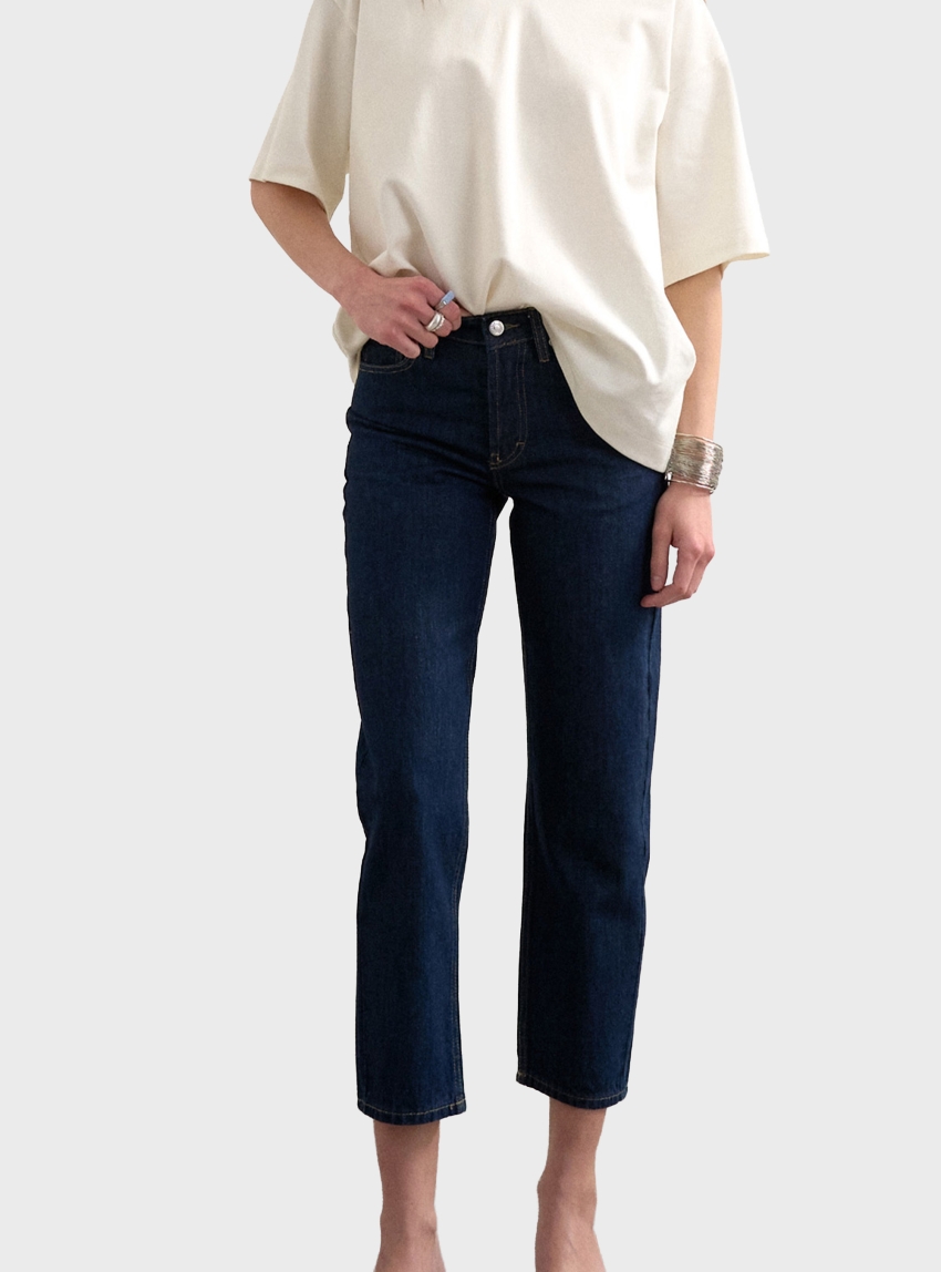 Topshop Runway Mid Rise Cropped Jeans - Dark Aged Denim