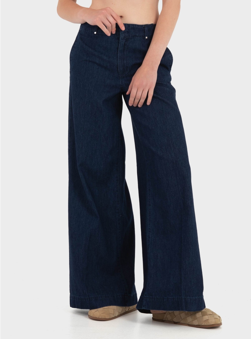 Vero Moda Aisa Mid Rise Wide Palazzo Jeans - Blue