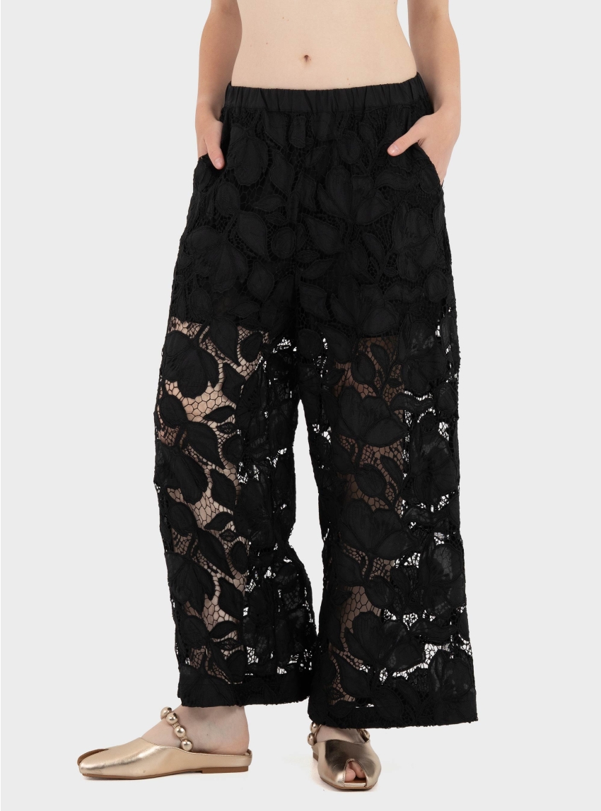 Mei Mei J Wide Leg Lace Trousers - Black