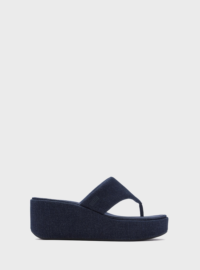 Fit Flop PLATFFORMS Denim Wedge Toe-Post Sandals - Raw Denim