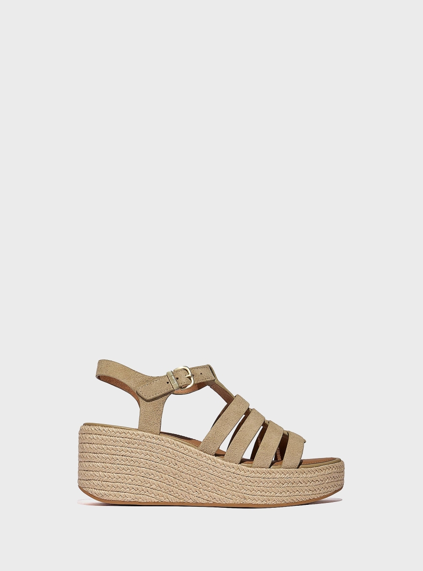 Fit Flop PLATFFORMS Espadrille Suede Fisherman Wedge Sandals - Beige