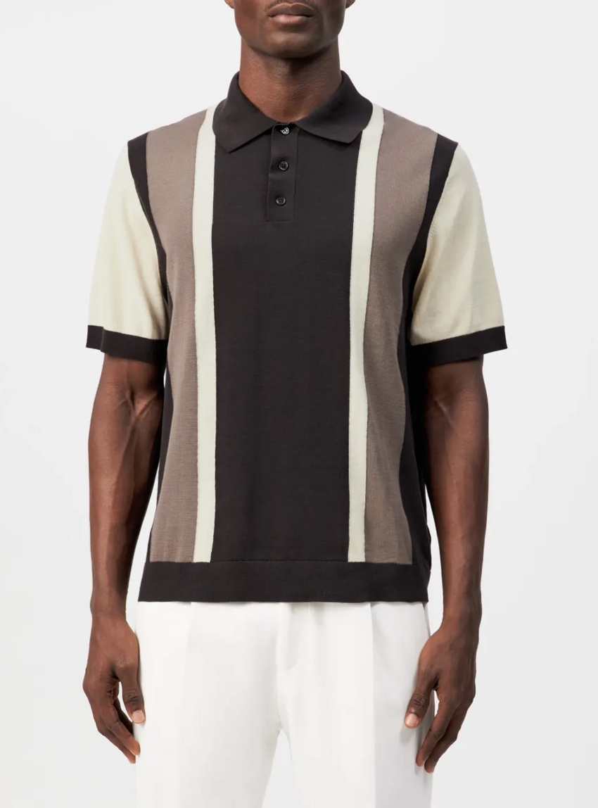 Drykorn Tamian Block Stripe Polo Shirt - Brown