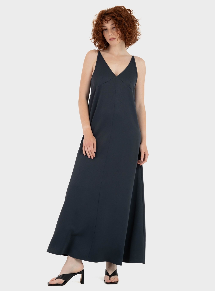 Drykorn Kairen Luxurious Satin V-Neck Slip Dress - Navy