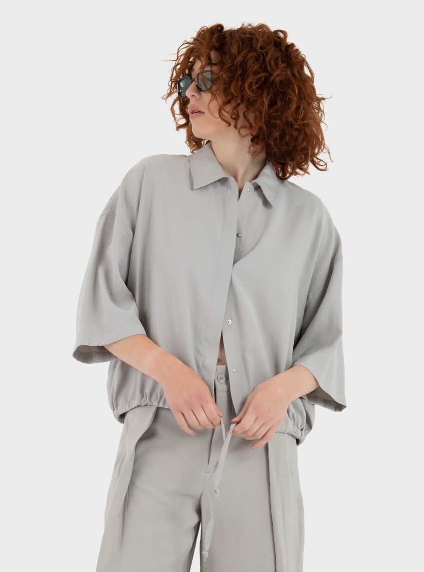 Drykorn Lainay Relaxed Fit Cropped Shirt - Grey