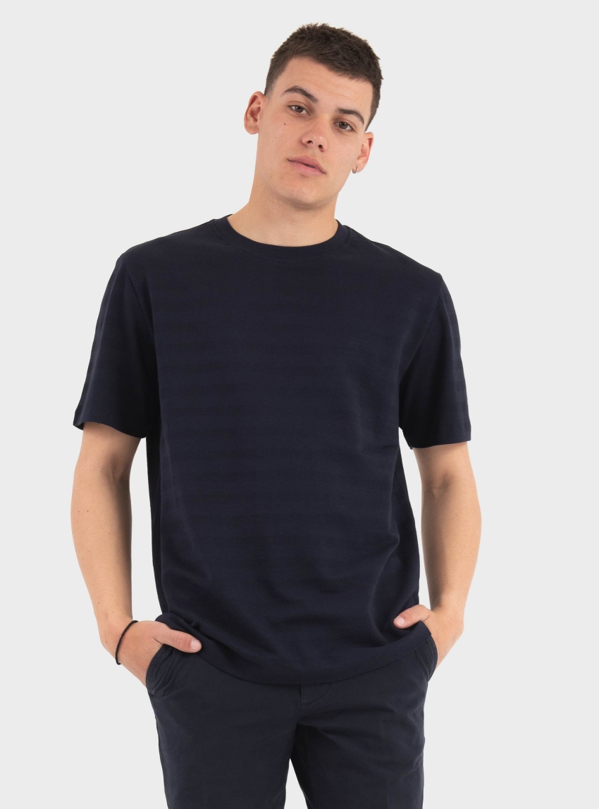 Gant Texture Stripe Regular Fit T-Shirt - Blue