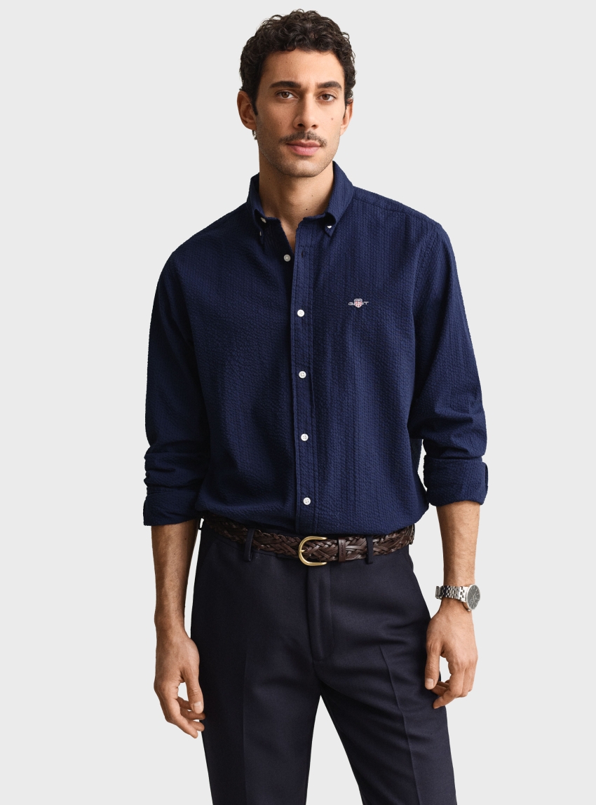 Gant Regular Fit Seersucker Shirt - Blue
