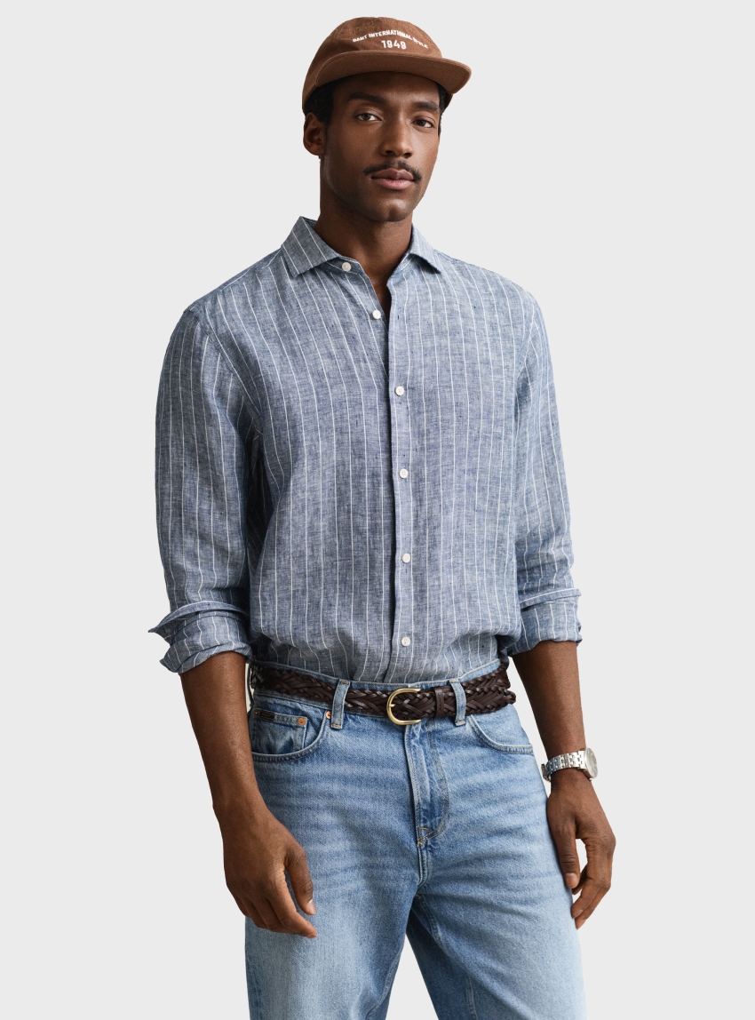 Gant Striped Linen Shirt - Blue