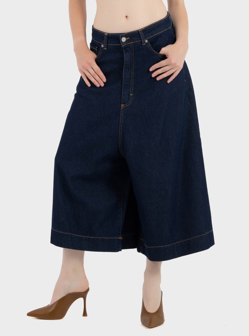 Philia Loft Wide Leg Low Crotch Culottes - Unwashed Denim