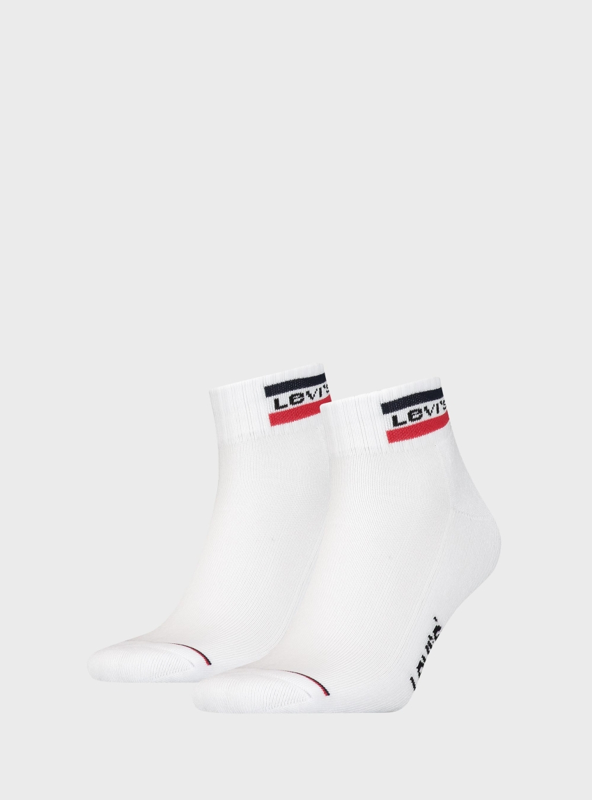 Levis 2-Pack Mid Cut Sport Stripe Socks - White