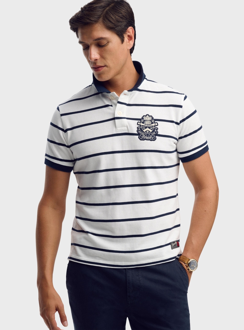 Superdry Crest Stripe Polo Shirt - White