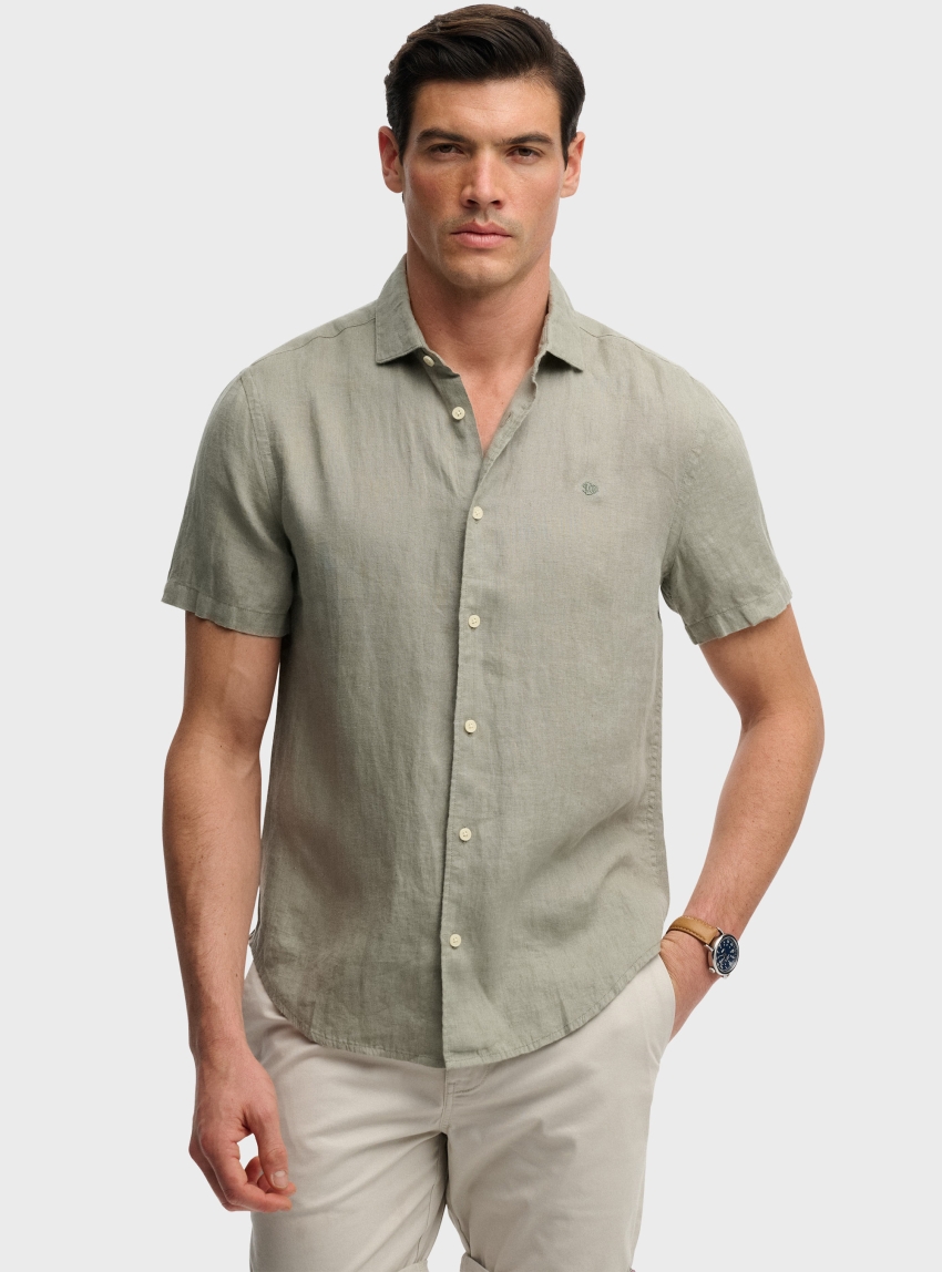 Superdry Riviera Short Sleeve Linen Shirt - Green
