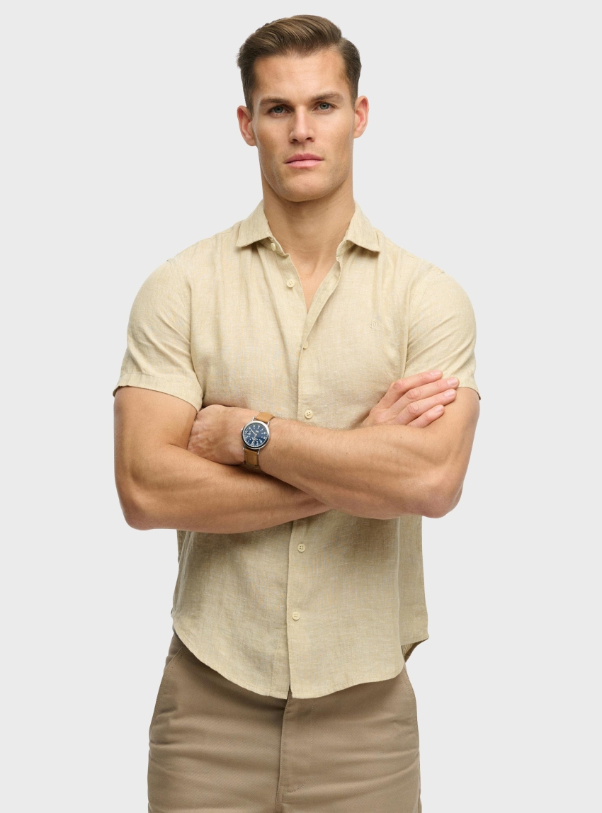 Superdry Riviera Short Sleeve Linen Shirt - Tan