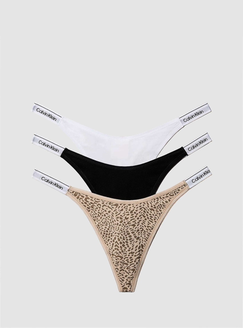 Calvin Klein 3 Pack Dipped Thongs - Icon Logo - Multi Colors