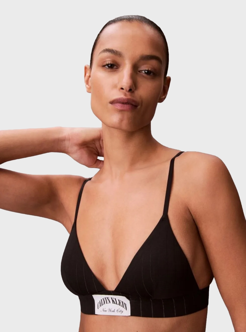 Calvin Klein Lightly Lined Triangle Bralette - Heritage Classic Cotton Stretch - Black