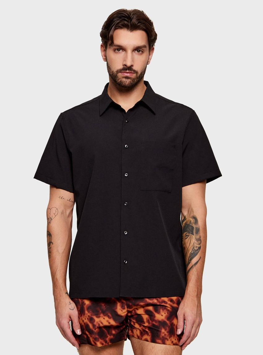 Calvin Klein Seersucker Short Sleeve Shirt - Black