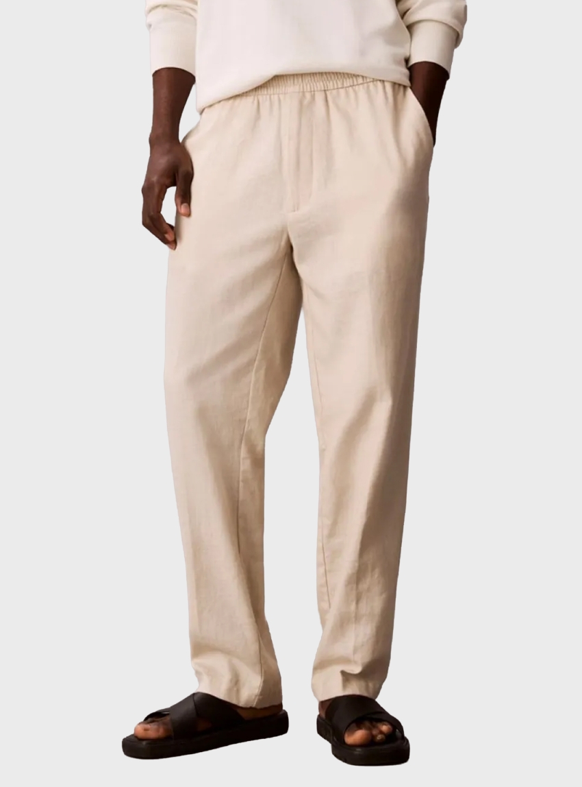 Calvin Klein Linen Cotton Drawstring Trousers - Ecru