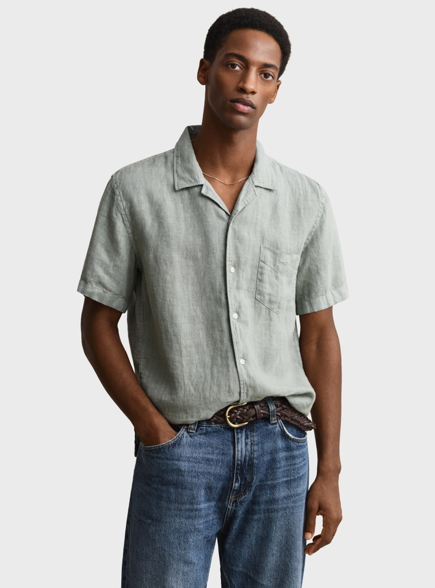 Gant Short Sleeve Linen Shirt - Light Green