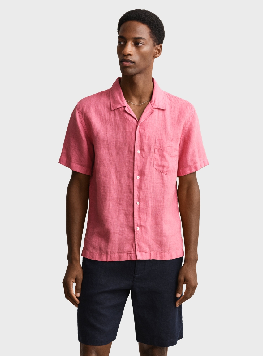 Gant Short Sleeve Linen Shirt - Hot Pink