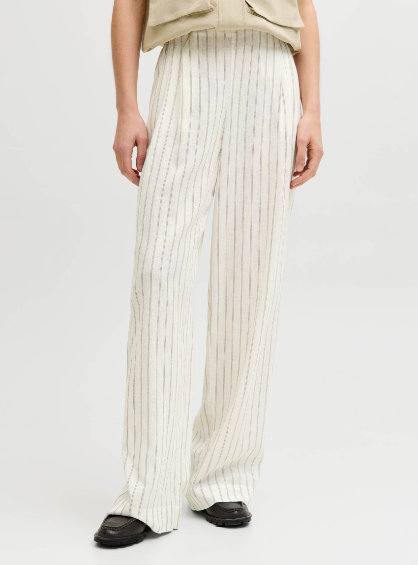 JJXX Almira Linen Blend High Waist Pants - Off White