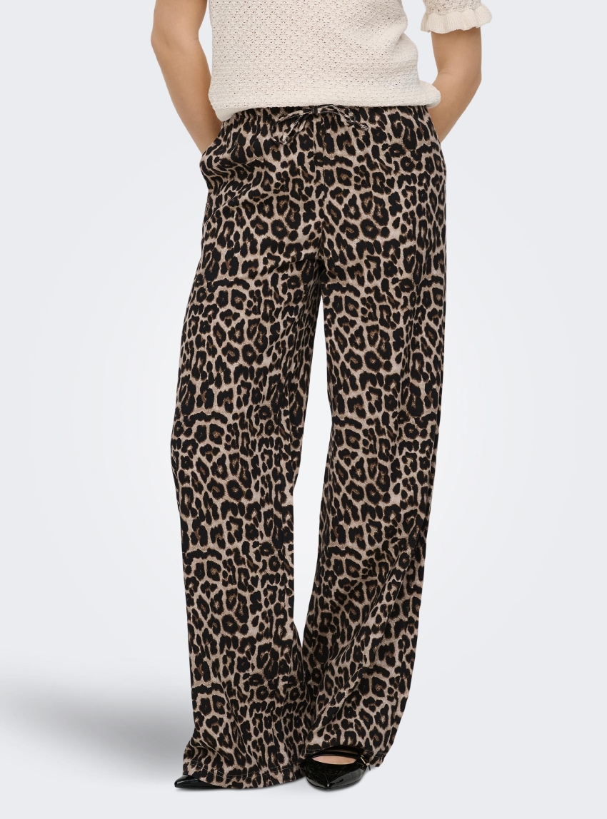 Only Aris Pullup Tie Pants - Leopard Print