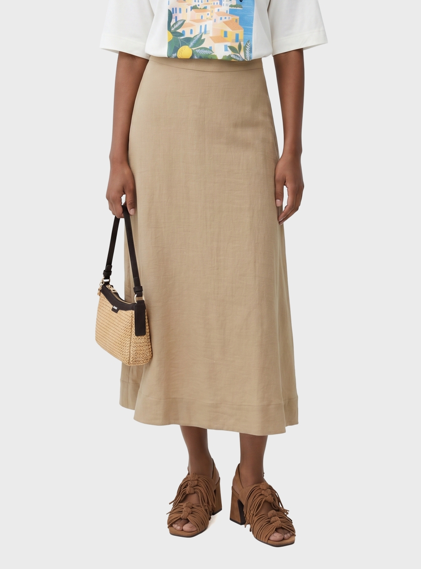 Only Ita High Waist Look Wide Skirt - Beige