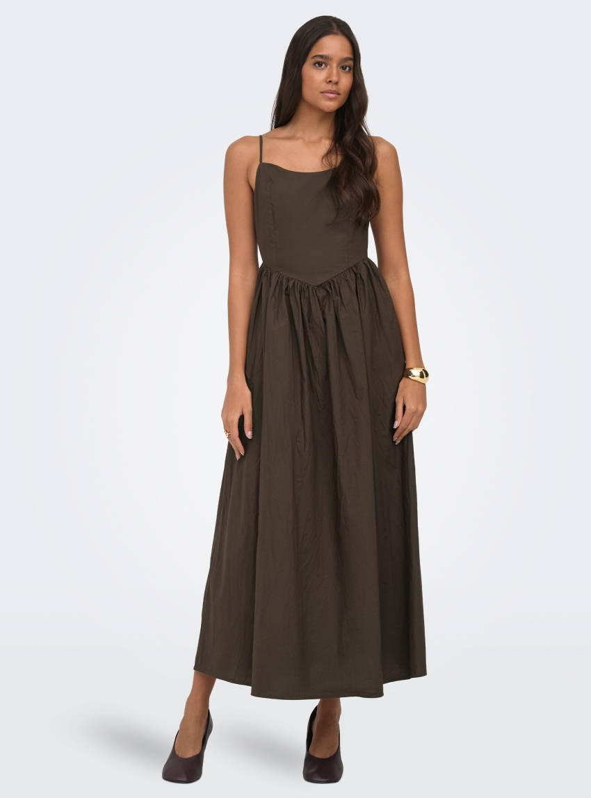 Only Likara Strap Waist Long Dress - Brown
