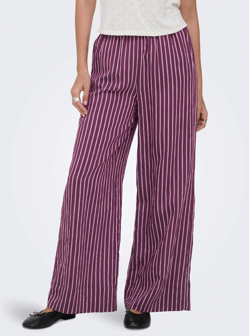 Only Meldola Long Striped Wide Pants - Wine