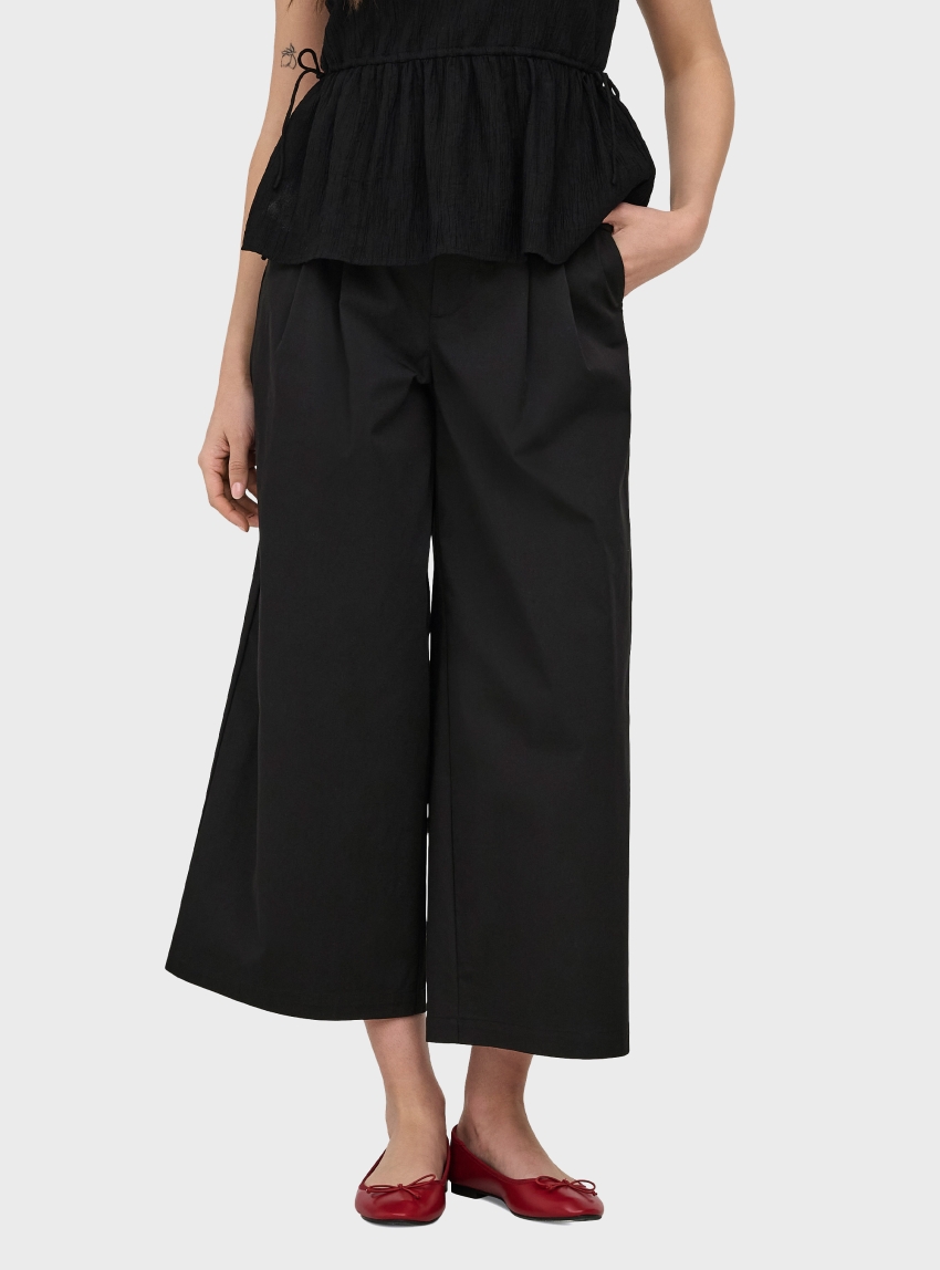 Only Tanny Mid Waist Pleat Culotte Pants - Black