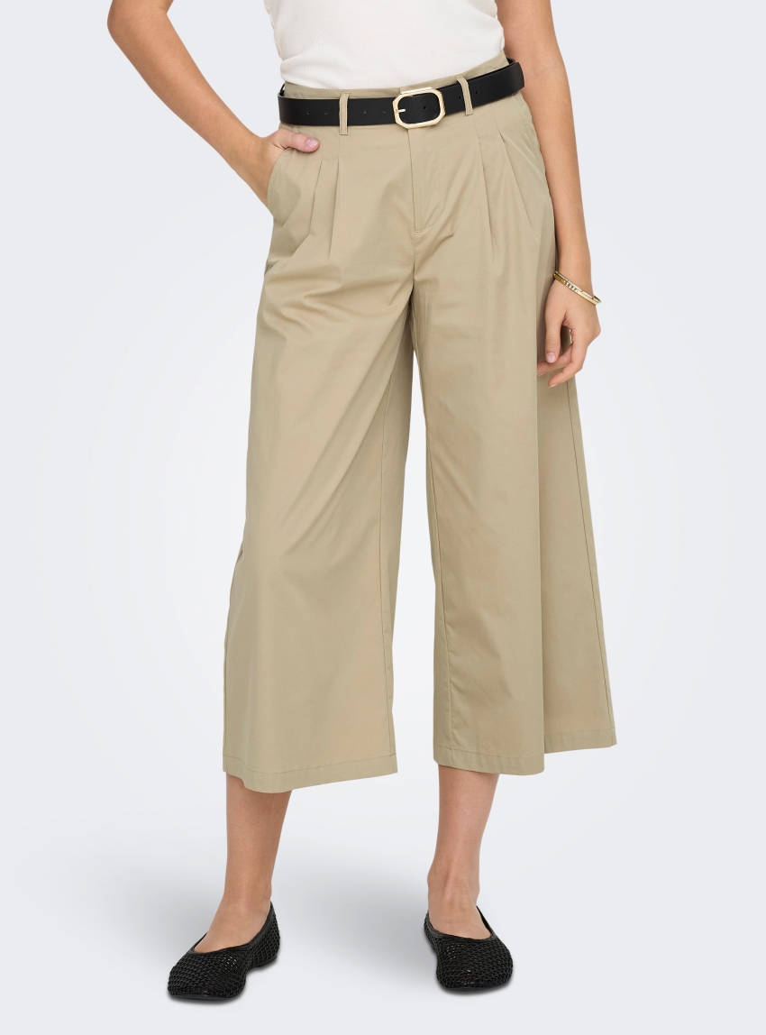 Only Tanny Mid Waist Pleat Culotte Pants - Beige