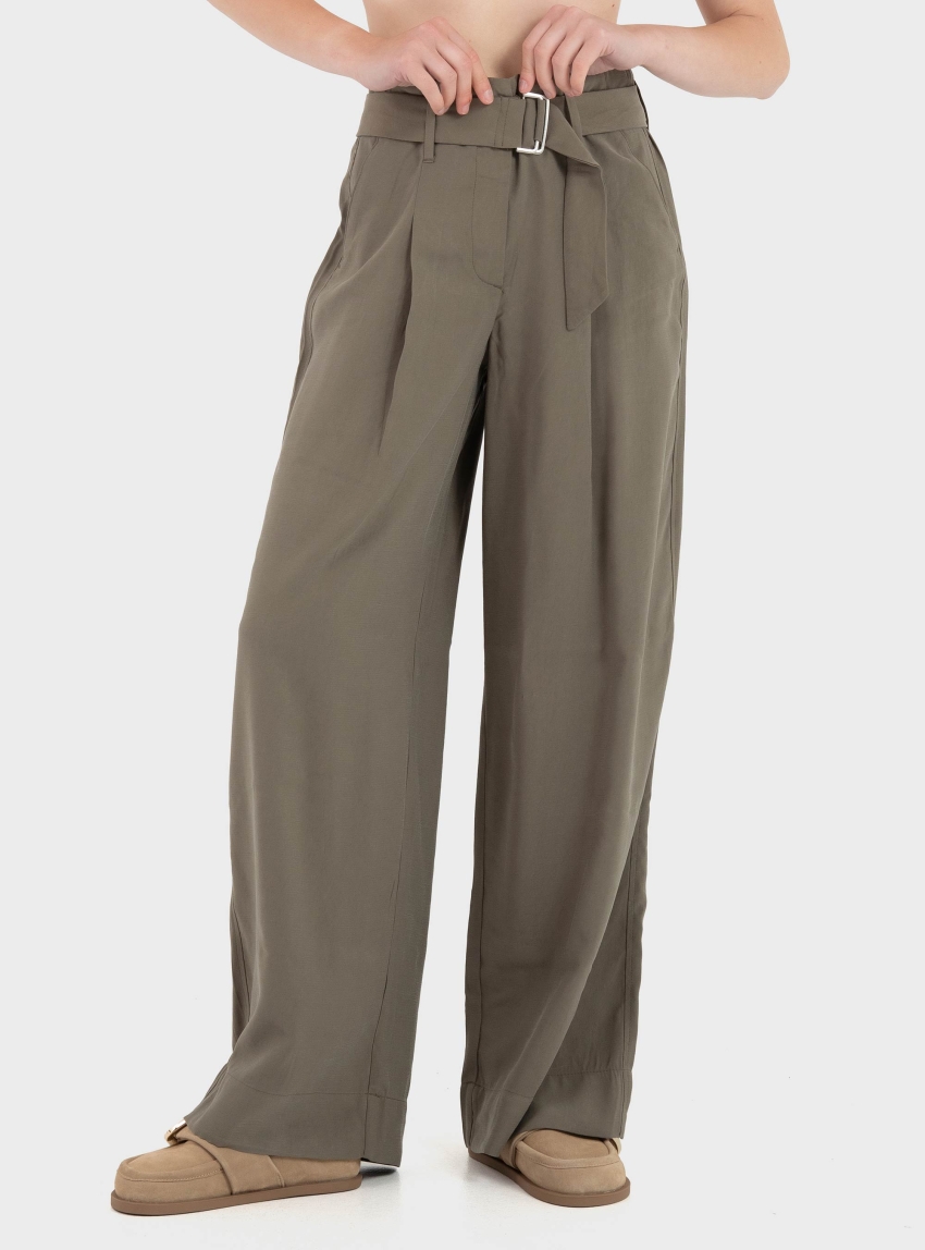 Only Tila High Waist Belt Wide Pants - Brown