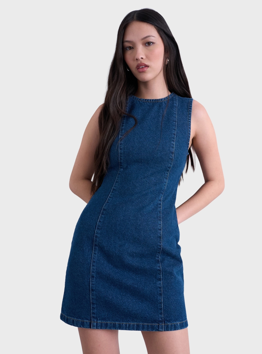 Topshop Liv Sleeveless Mini Dress - Medium Aged Denim