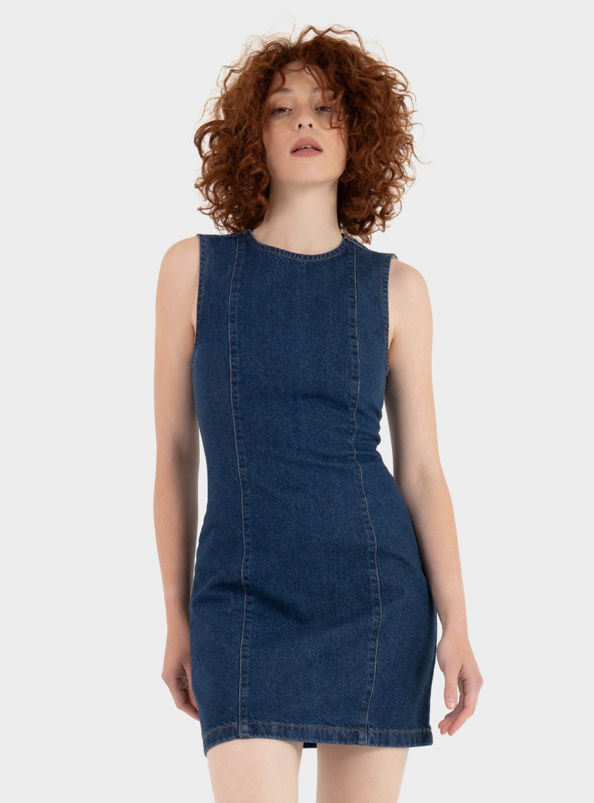 Topshop Liv Sleeveless Mini Dress - Medium Aged Denim