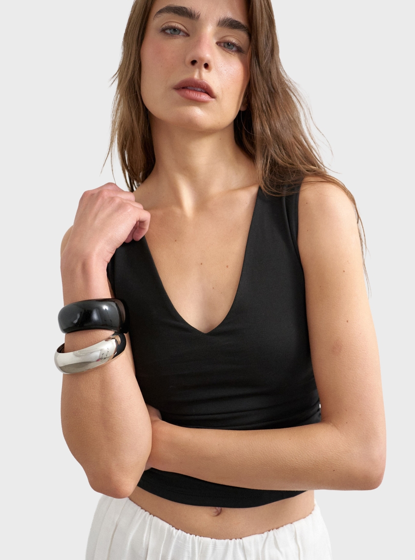 Topshop My V-Neck Ruched Side Tank Top - Black