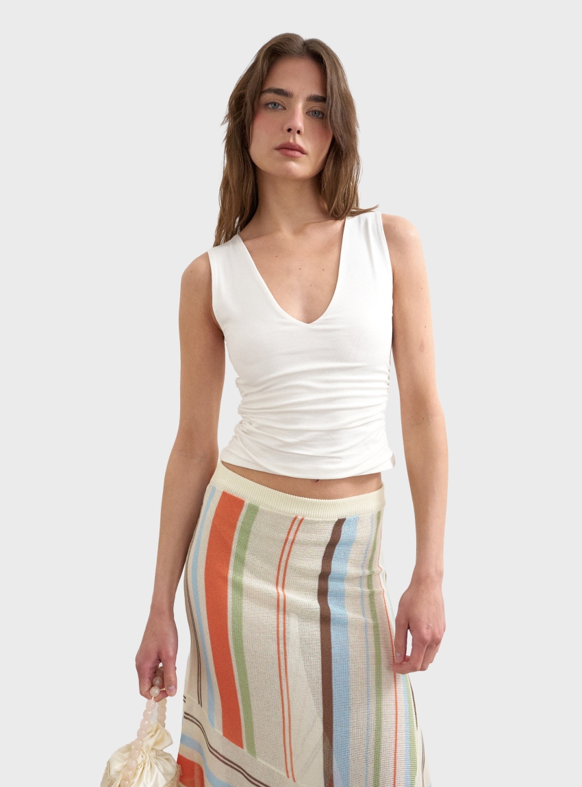 Topshop My V-Neck Ruched Side Tank Top - Pearl