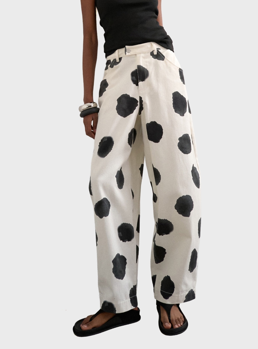 Topshop Yara High Rise Dot Barrel Trousers - Ecru