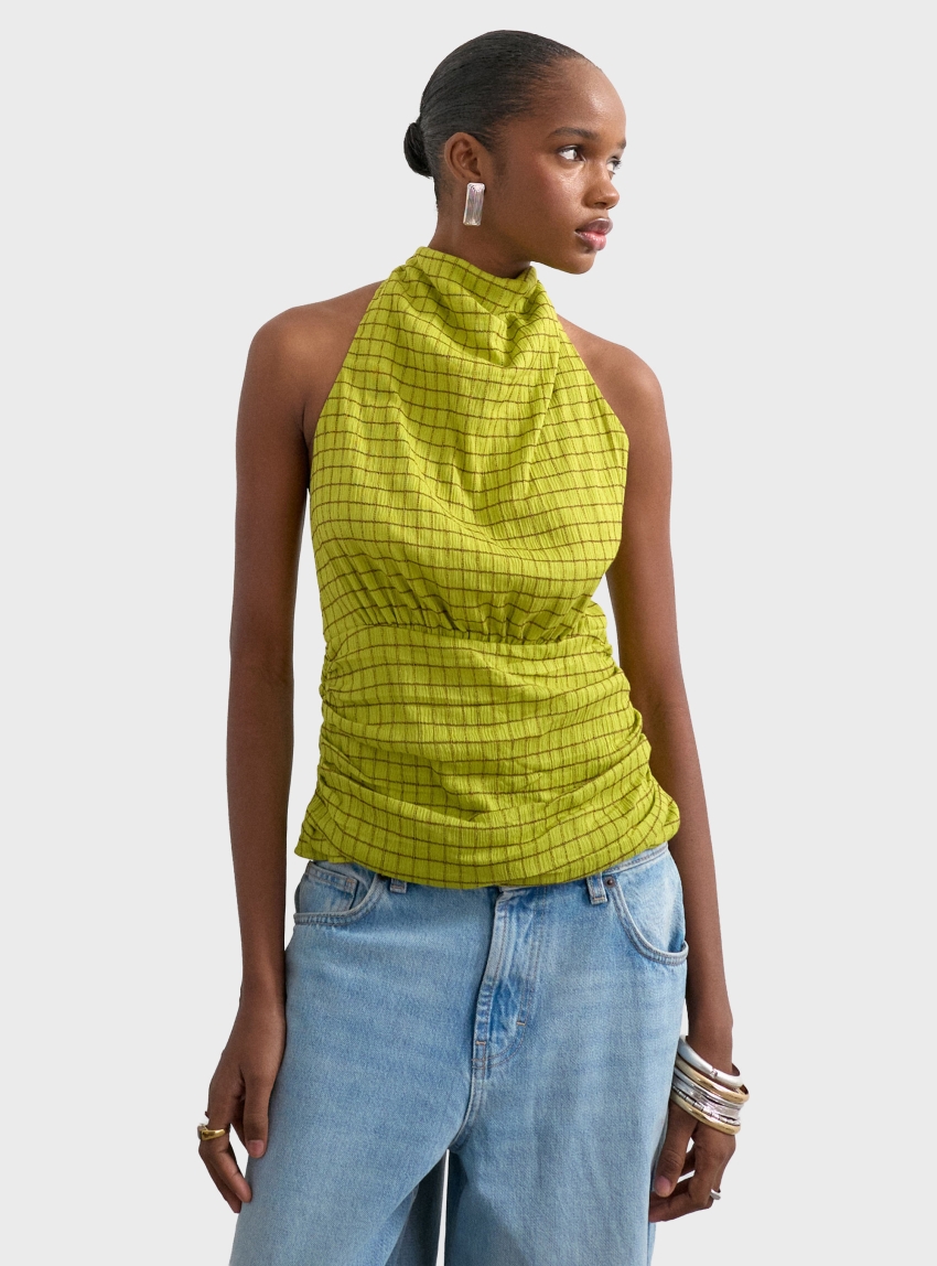Topshop Maryam Fitted Neck Top - Lime