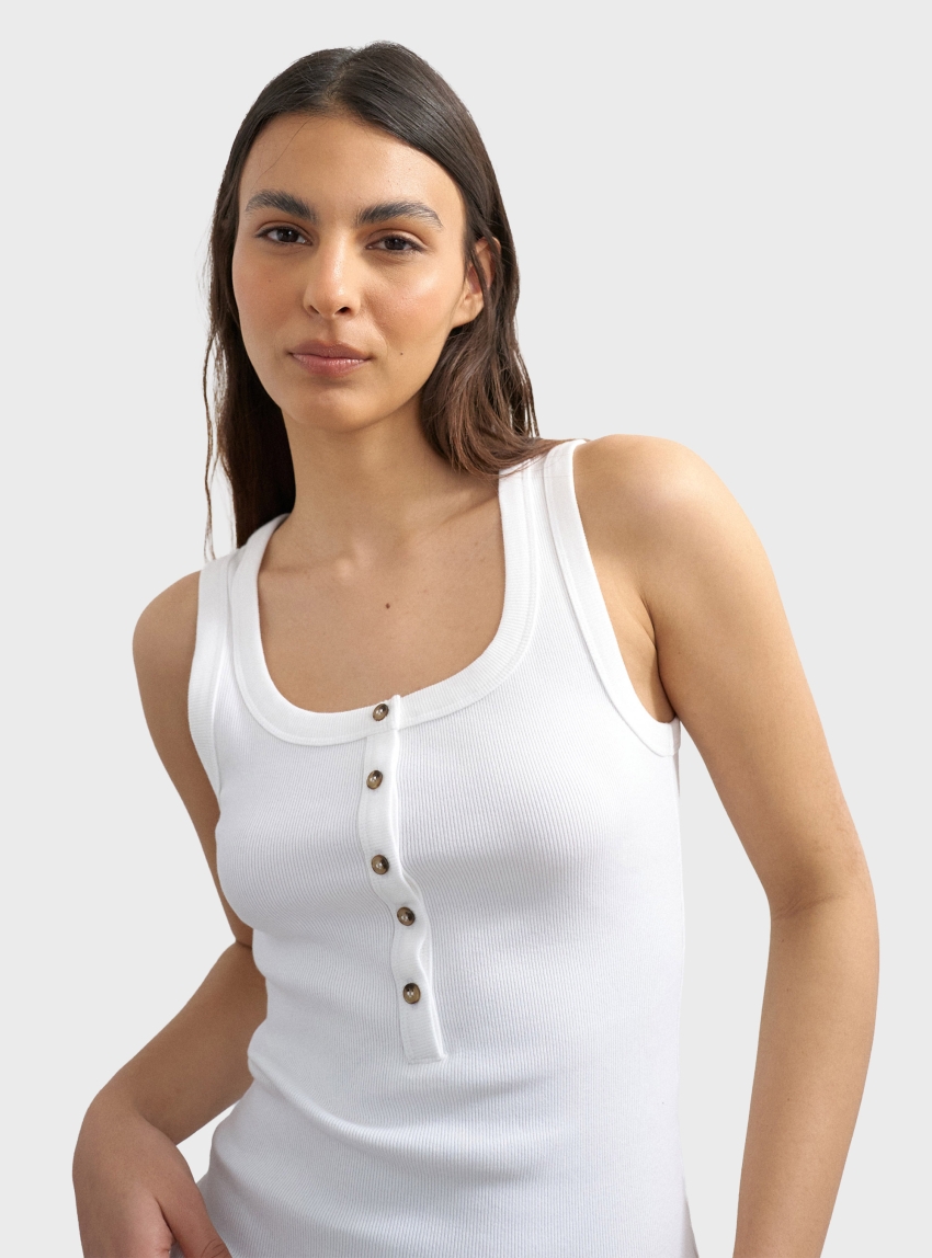 Topsop Ella Stripe Button Rib Tank Top - White