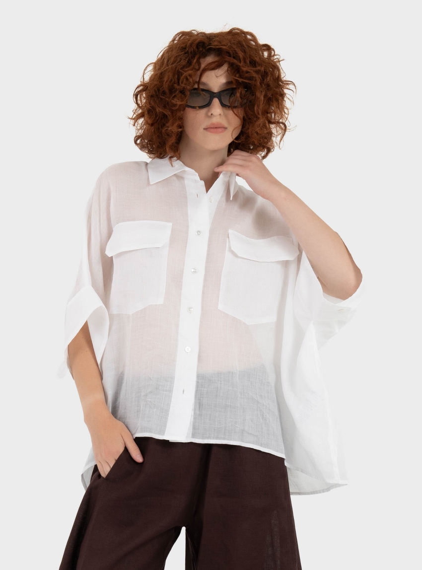 Mei Mei J Loose Fit Ramie Shirt - White