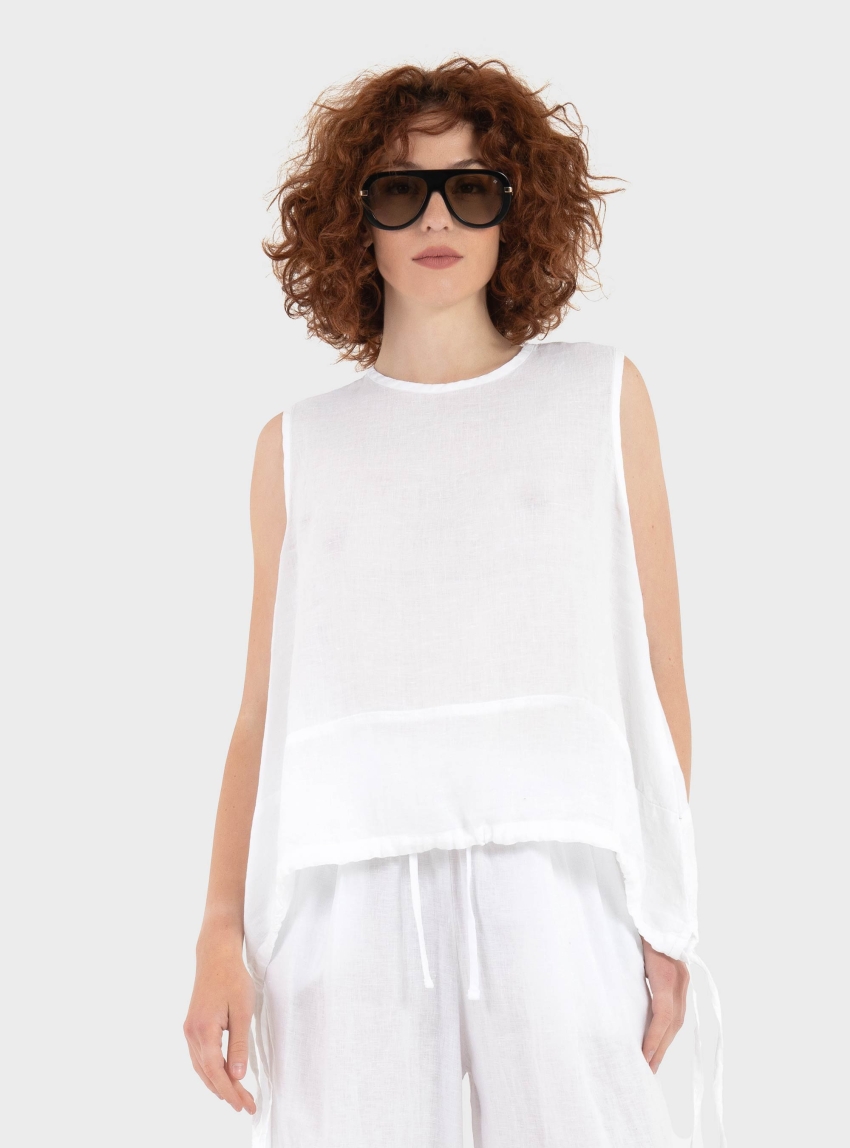Black & Black  Loose Linen Top - White