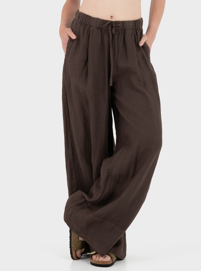 Black & Black  Wide Leg Linen Pants - Brown