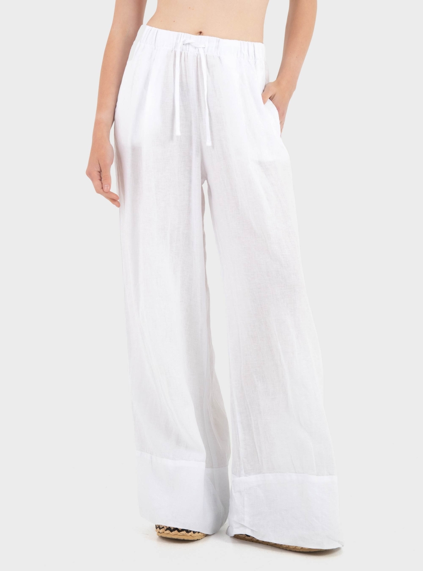 Black & Black  Wide Leg Linen Pants - White