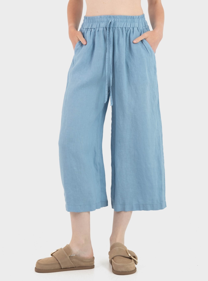 Black & Black  Linen Cullottes - Light Blue