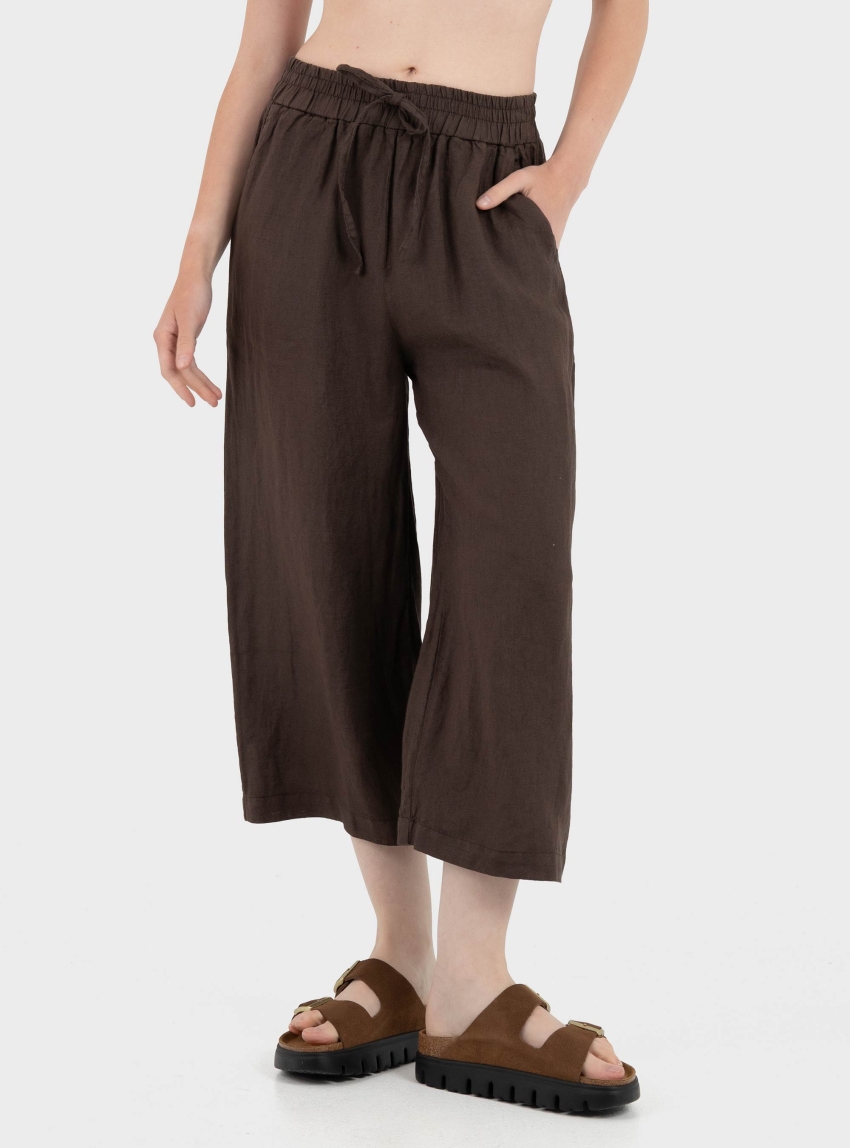 Black & Black  Linen Cullottes - Brown